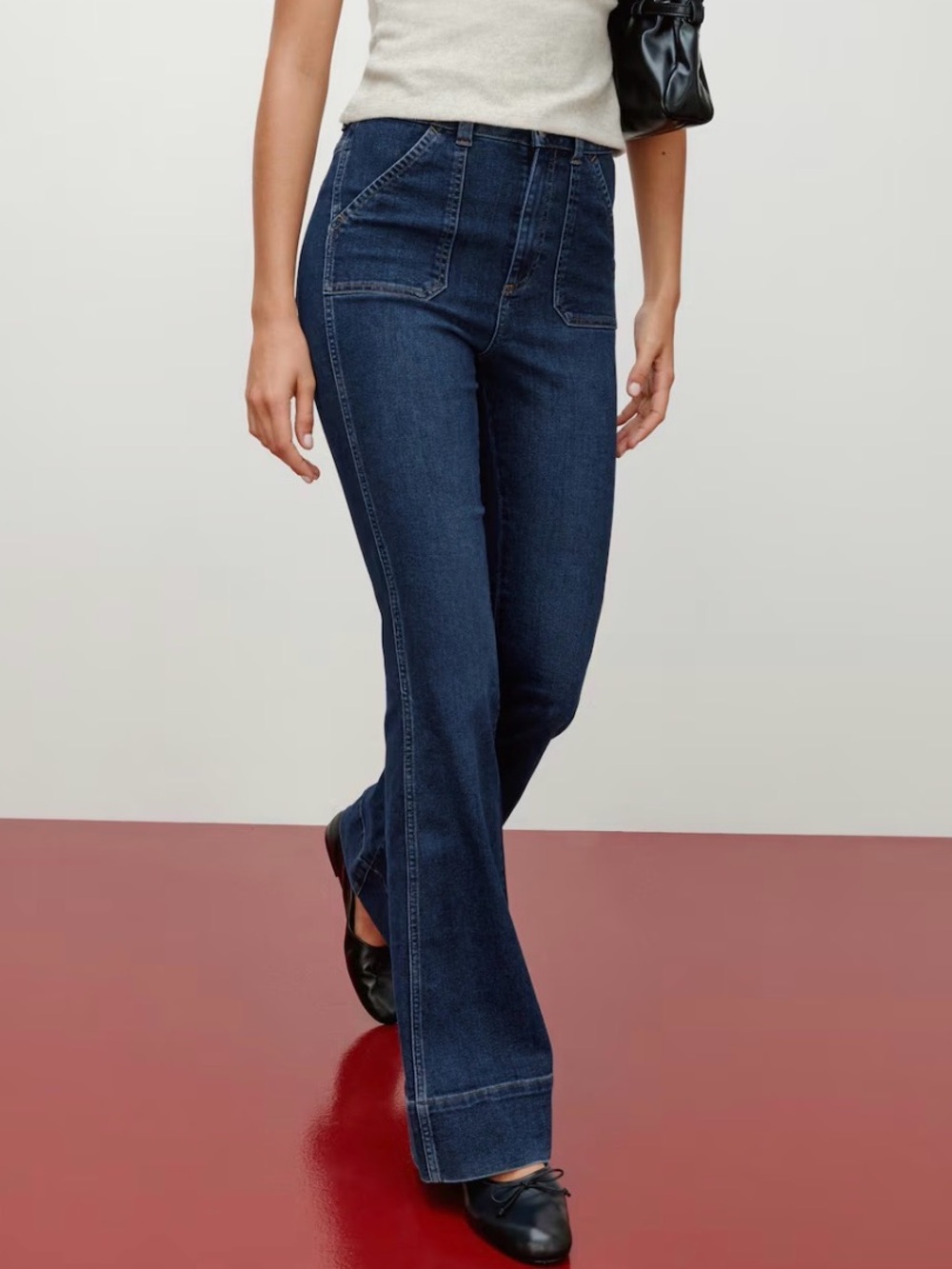 H&M Divided Flare High Jeans stretch contrast stitch patch pocket